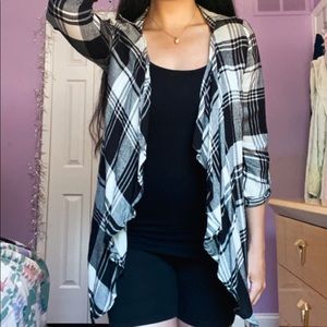 About a Girl Black & White Plaid Drape Cardigan